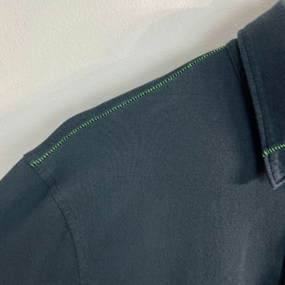 J. Lindeberg Polo Shirt Large Mens Black Green Short Sleeve Stitch‎ Logo Cotton - Picture 5 of 11
